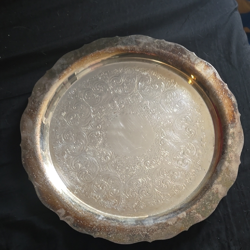 Vintage Ornate Silver-Tone Decorative Serving Tray